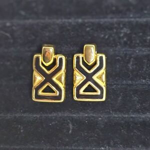 Rare Vintage Gold and Black Geometric Earrings Art Deco Style